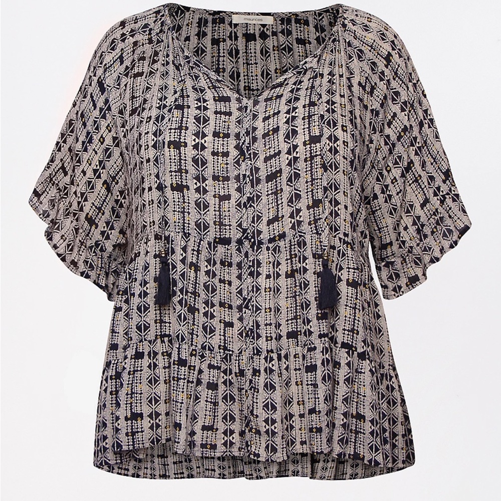 Bleu printed tiered peasant blouse